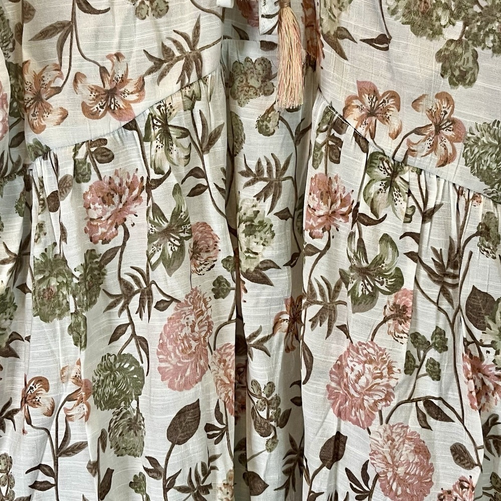 Cato XL Pink Floral Boho/Peasant Tie Up V Neck Babydoll Smocked Blouse Top Shirt - Picture 3 of 6